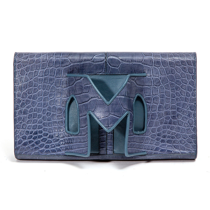 Blue Gray Alligator Clutch